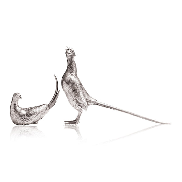 Pheasant Pair Sculptures in Sterling Silver - Large