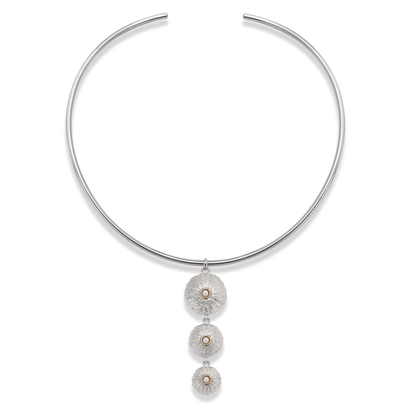 Sea Urchin Graduated Pendant Pearl in Sterling Silver with 18K Gold and Wire Choker in Sterling Silver