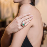 Model Wearing Sea Urchin Grande Ring in Sterling Silver with 18K Gold in Chrysoprase