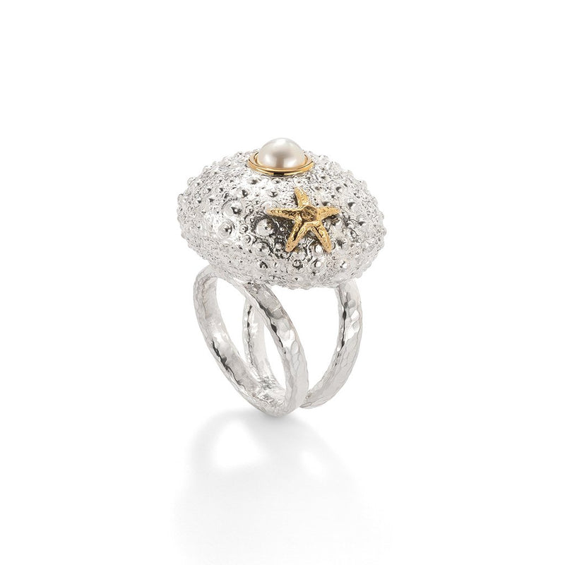 Sea Urchin Grande Ring in Sterling Silver with 18K Gold in Pearl