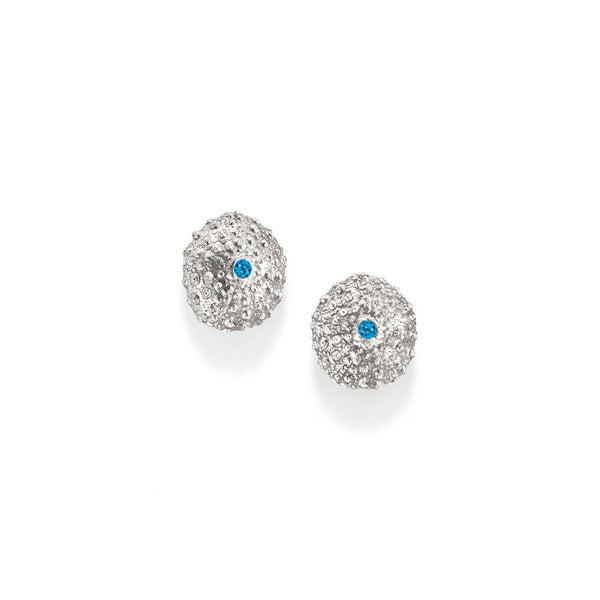 Sea Urchin Petite Stud Earrings in Blue Topaz in Sterling Silver