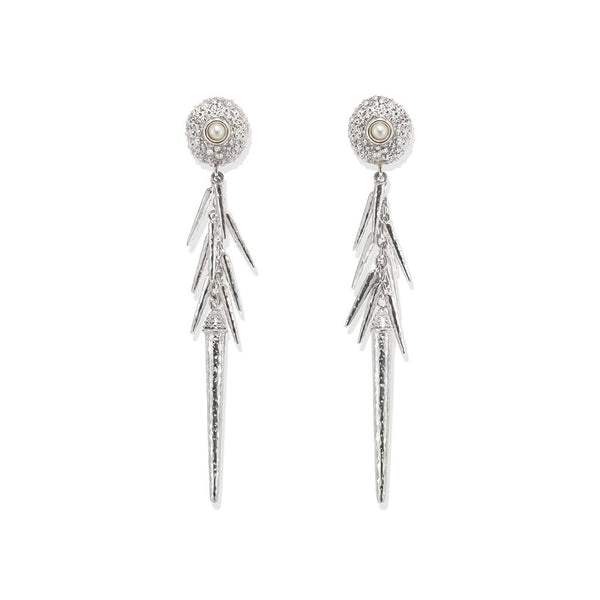 Sea Urchin Spine Earrings Pearl in Sterling Silver