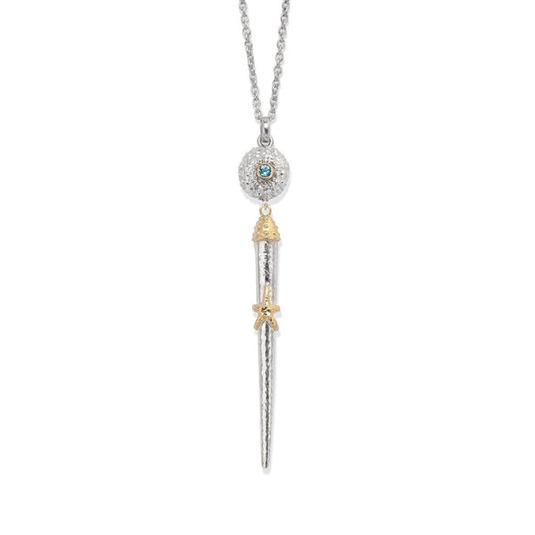 Sea Urchin Spine Petite Necklace in Blue Topaz in Sterling Silver and 18K Gold