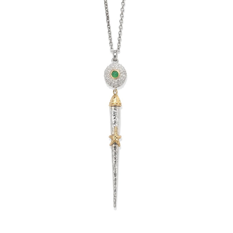 Sea Urchin Spine Petite Necklace in Chrysoprase in Sterling Silver and 18K Gold