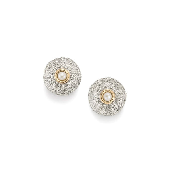 Sea Urchin Stud Earrings Pearl in Sterling Silver and 18K Gold