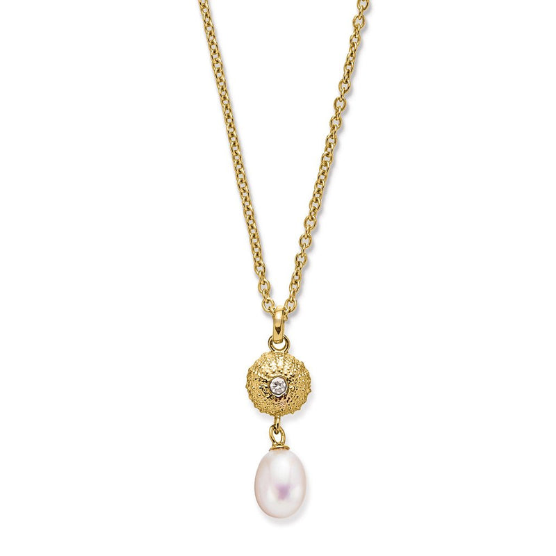 Sea Urchin Treasure Necklace in 18K Gold with a Dangling Pearl