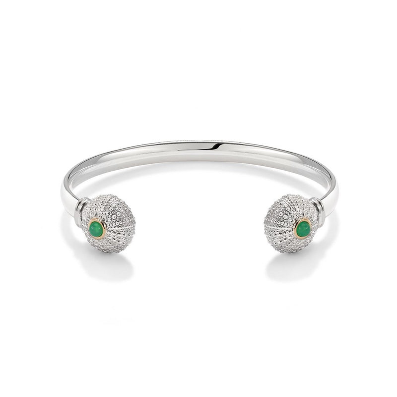 Sea Urchin Wire Cuff in Chrysoprase in Sterling Silver and 18K Gold