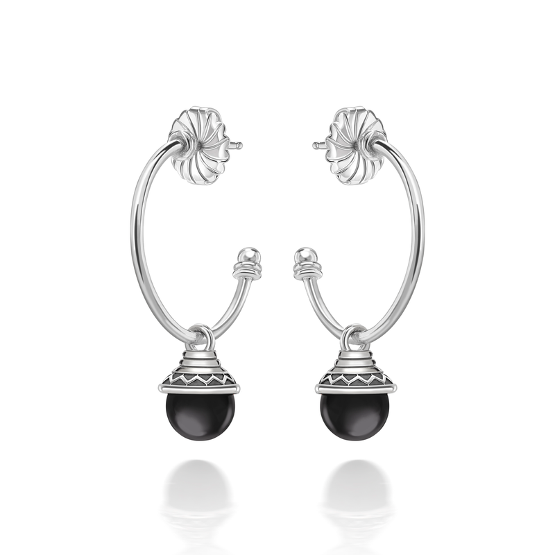 Nada Hoop Earrings - Black Onyx in Silver by Patrick Mavros