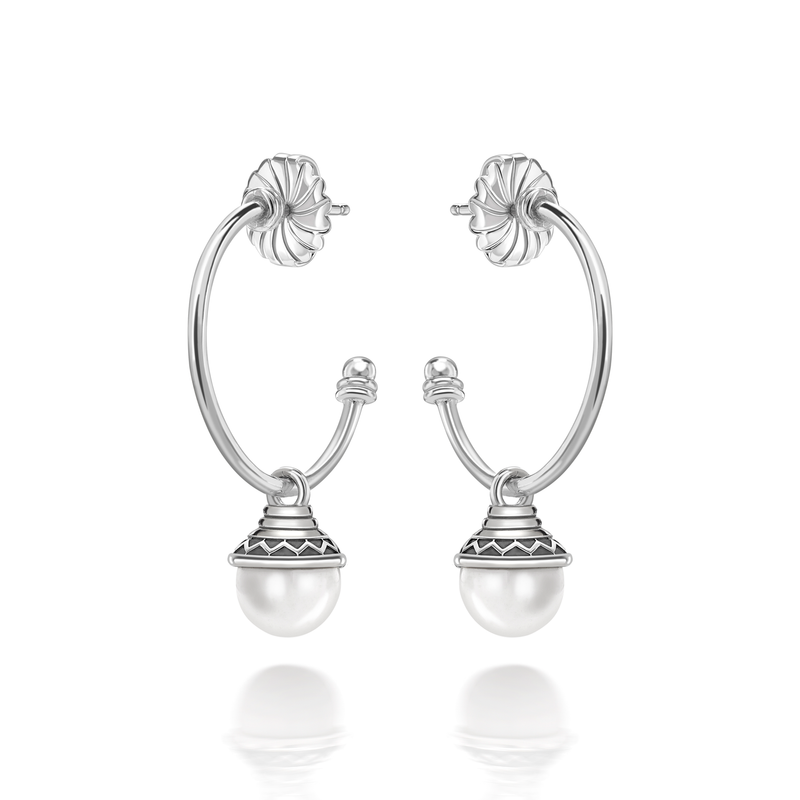Nada Hoop Earrings - White Agate in Silver by Patrick Mavros