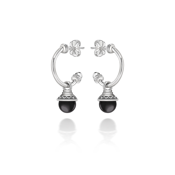 Nada Hoop Earrings - Black Onyx in Silver - Small by Patrick Mavros