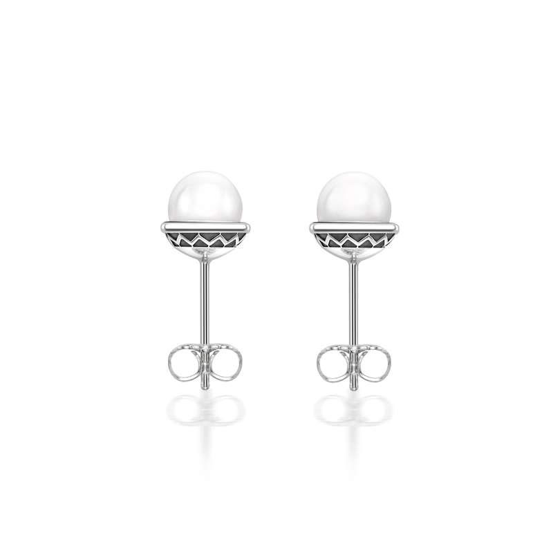 Nada Stud Earrings - White Agate in Silver - Small by Patrick Mavros
