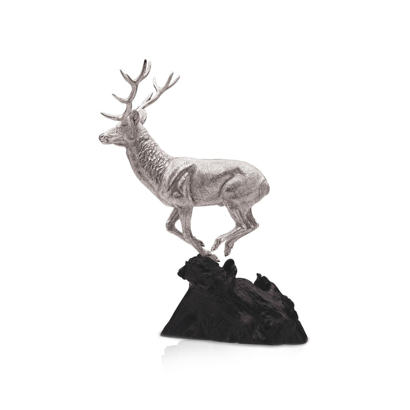 Stag Sculpture in Sterling Silver on Zimbabwean Blackwood base