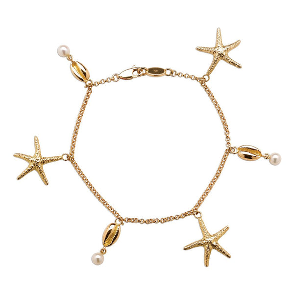 Starfish and Cowrie Bracelet in 18K Gold