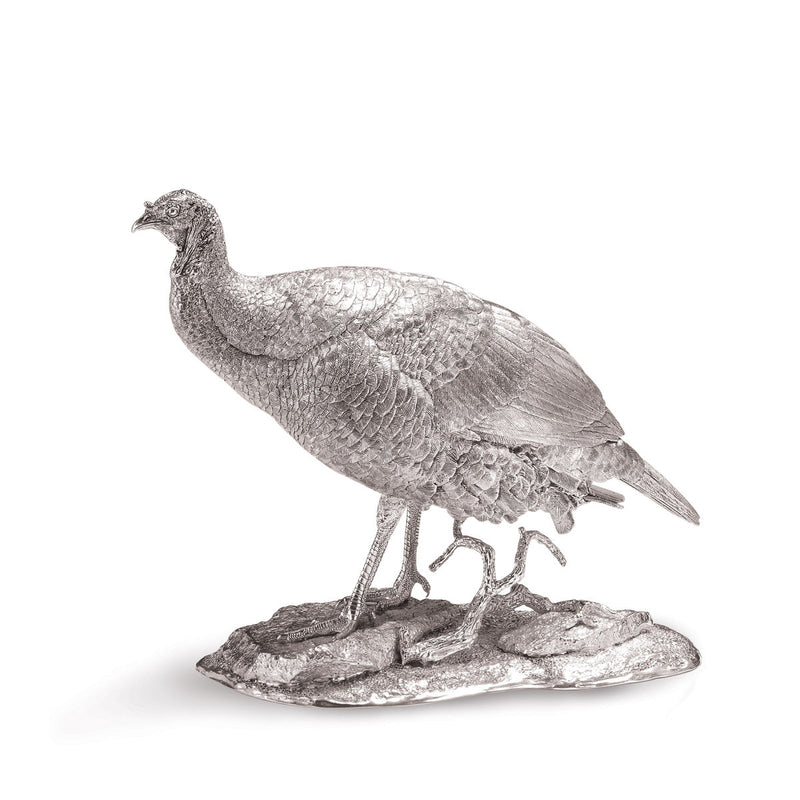 Wild Turkey Hen Sculpture in Sterling Silver