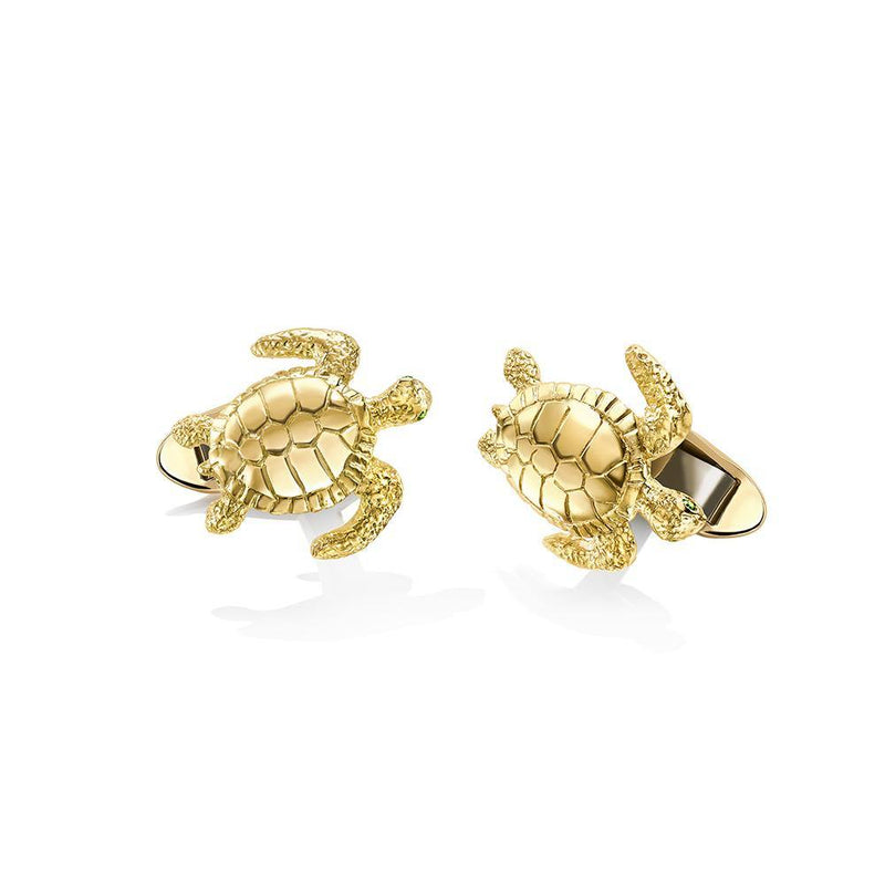 Turtle Cufflinks In 18K Gold with Tsavorite Eyes by Patrick Mavros