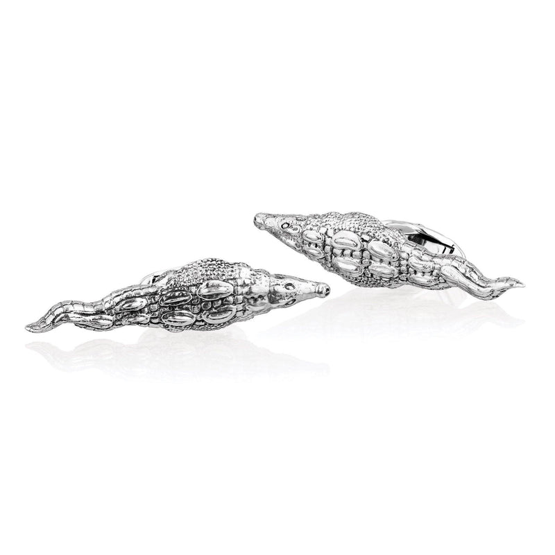Crocodile Swimming Cufflinks in Sterling Silver