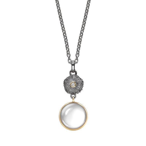 Ocean Tides Milky Quartz Oxidised Necklace with 18K Gold in Silver by Patrick Mavros